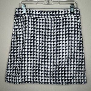 Loft Blue White Geometric Patterned Tweed Pencil Skirt‎ Zipper Closure- Sz 4